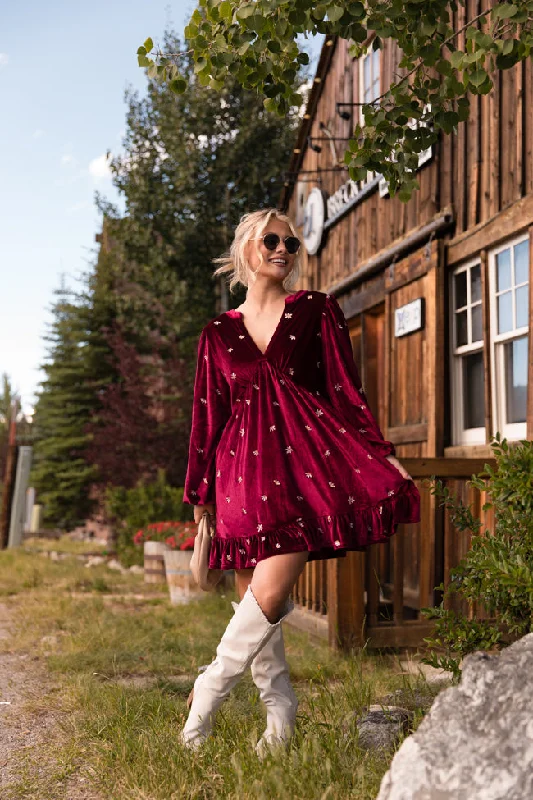 Found My Place Burgundy Velvet Dress