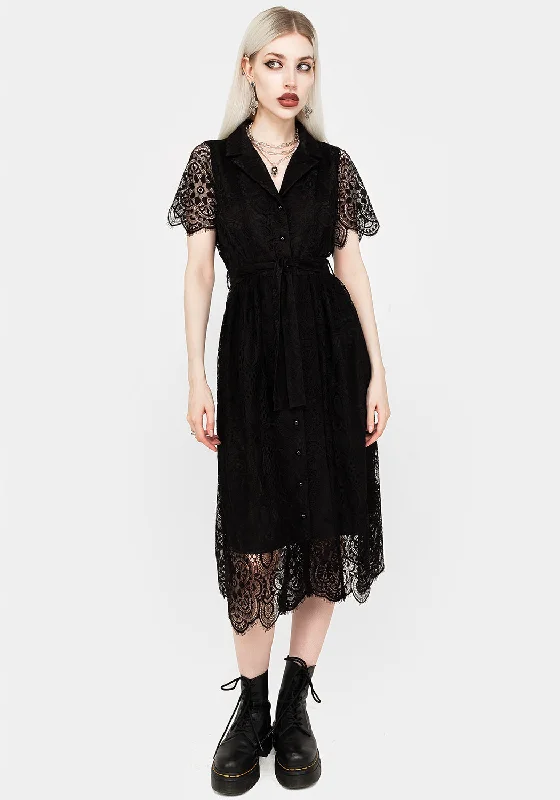 Martyr Collar Lace Midi Shirt Dress