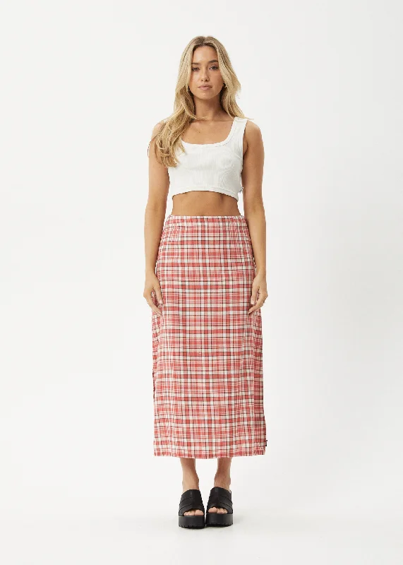 AFENDS Womens Check Out - Midi Skirt - Red Check