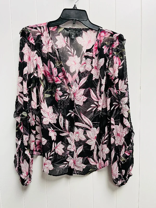 Blouse Long Sleeve By White House Black Market In Black & Pink, Size: S