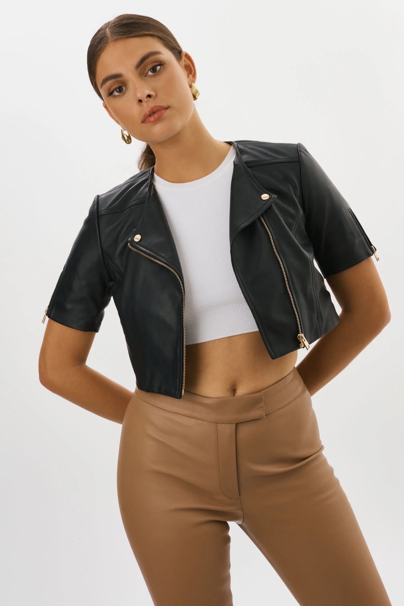 Kirsi Cropped Biker Jacket - Black