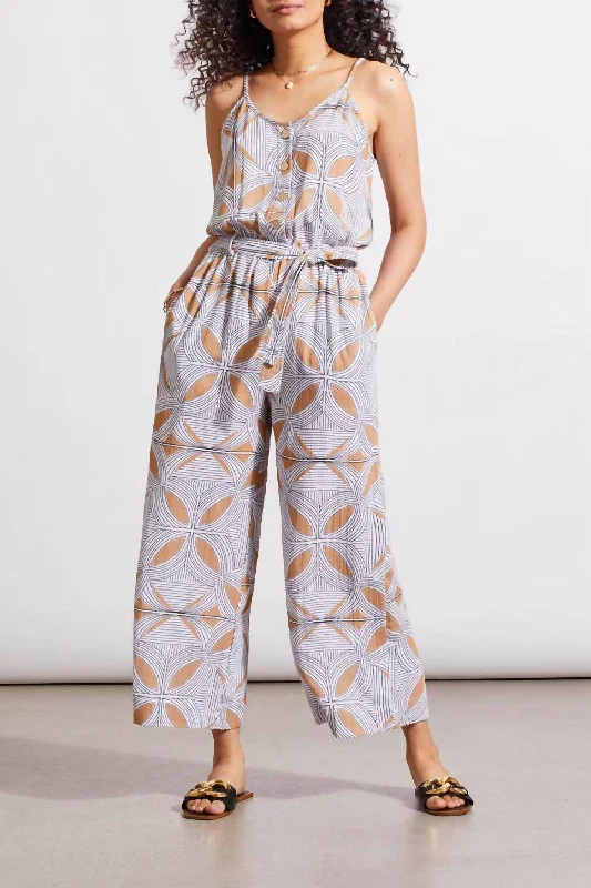 Button Front Jumpsuit In Caramel