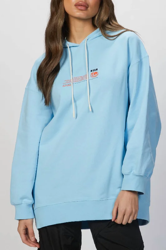 Graphic-Print Drawstring Hoodie In Light Blue