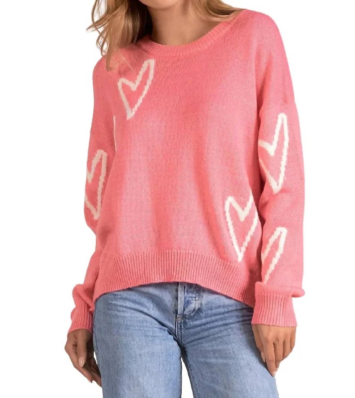 Heart Crewneck Top In Rose