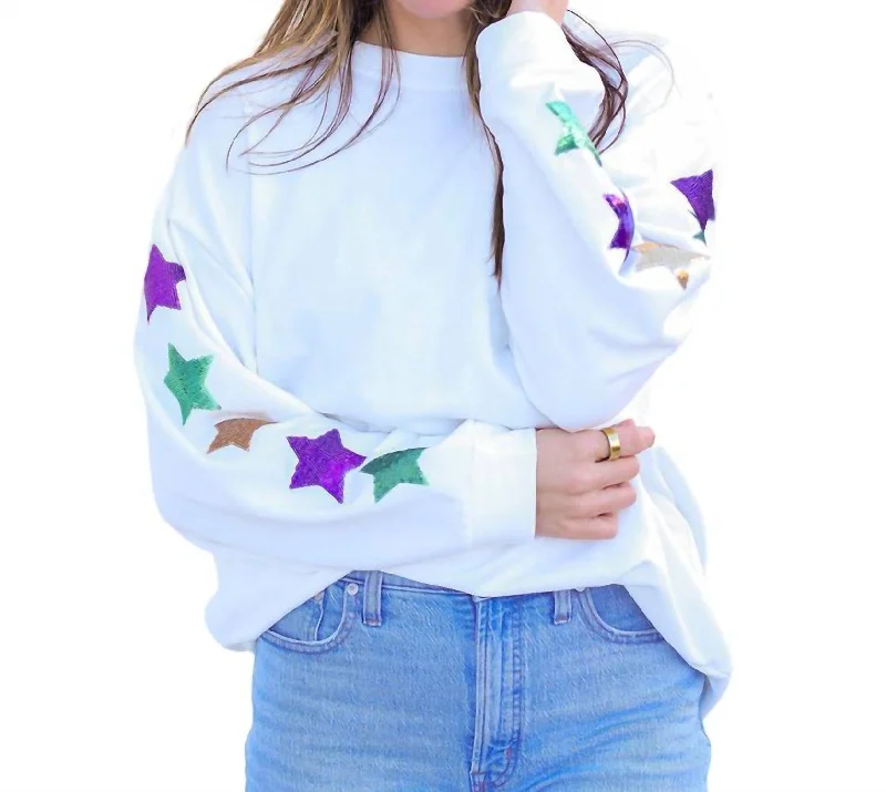 Jules Mardi Gras Stars Sweatshirt In White