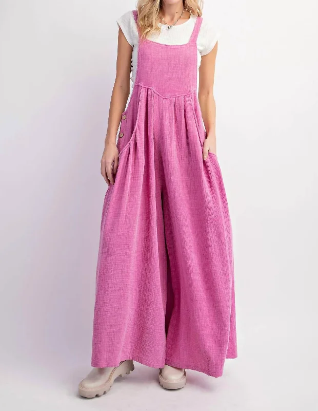 Mineral Washed Cotton Jumpsuit In Pink