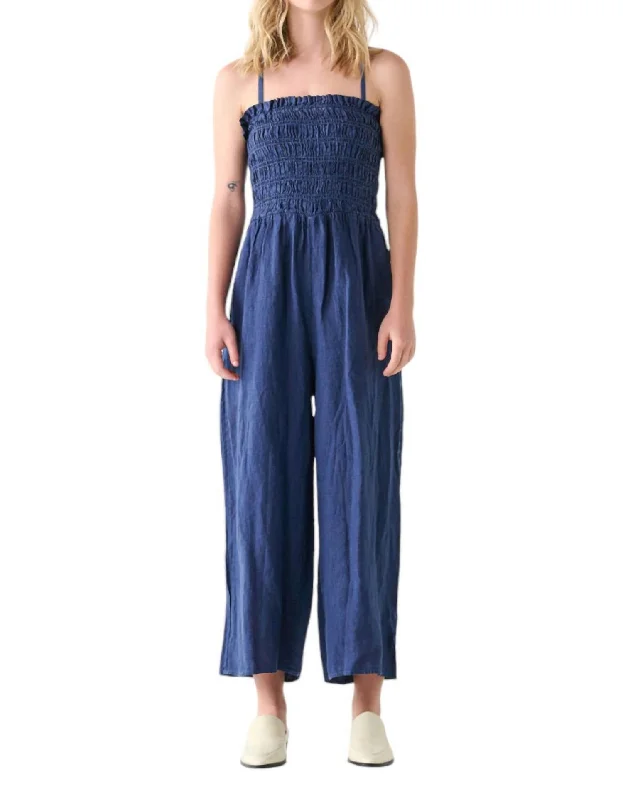 Smocked Top Jumpsuit In Navy