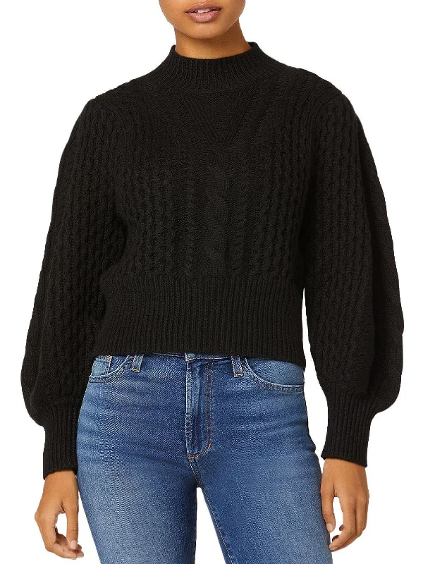 Womens Merino Wool Cropped Mock Turtleneck Sweater