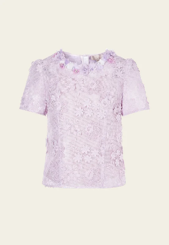 Lilac Round Neck Lace Top