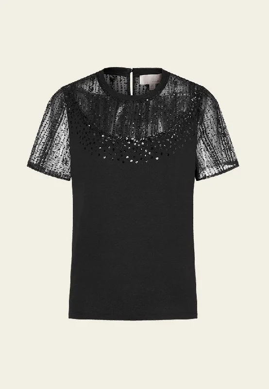 Sequined Mesh-detail Top