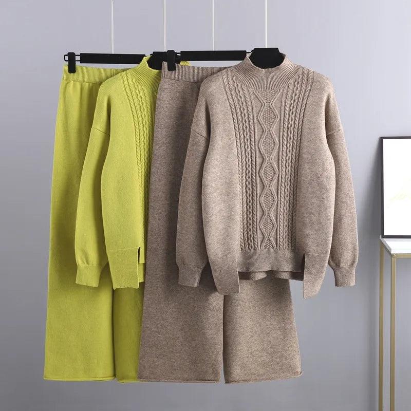 3 Piece Cashmere Women Pants Sweater Set