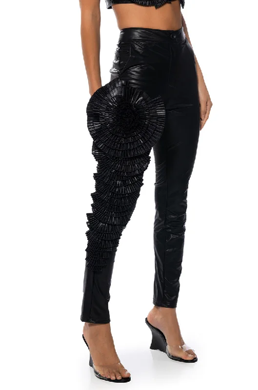 LOTUS FLOWER BOMB FAUX LEATHER FLARE PANT