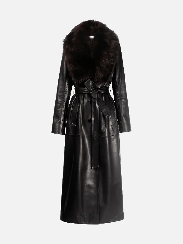 Dakota Leather Trench Coat in Black Espresso