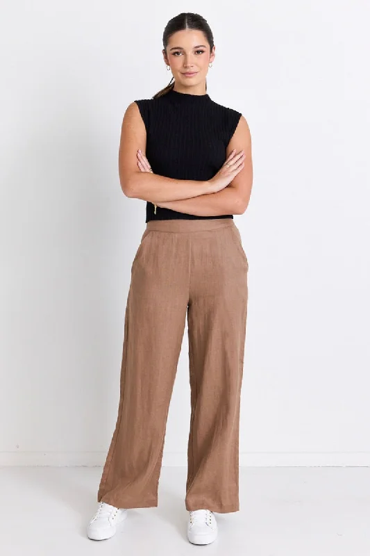 Freedom Mushroom Linen Back Zip Wide Leg Pant