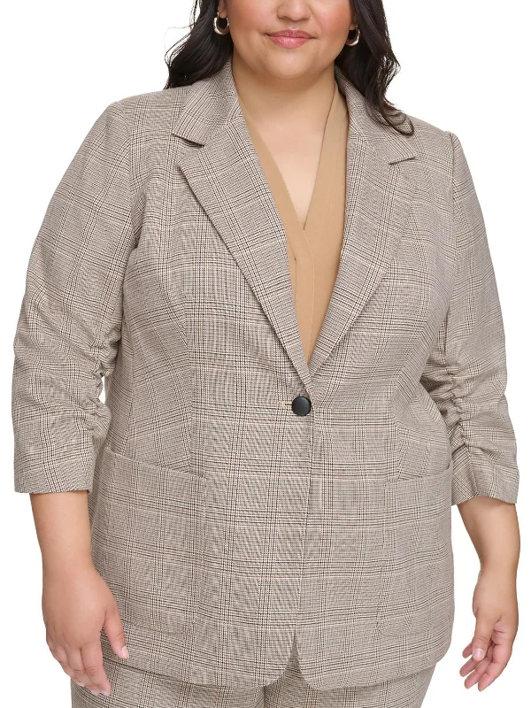 Plus Womens Houndstooth Suit Separate One-Button Blazer