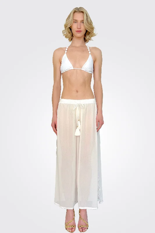 Shelby Tassel Coverup Pants - White