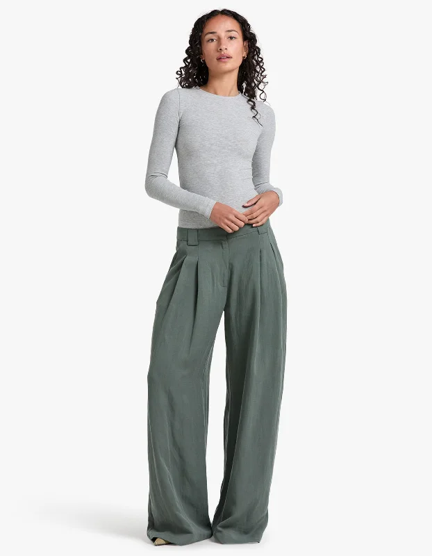 Wide Leg Pleat Pants - Balsam Green