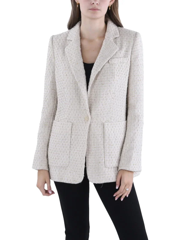 Womens Tweed Metallic One-Button Blazer