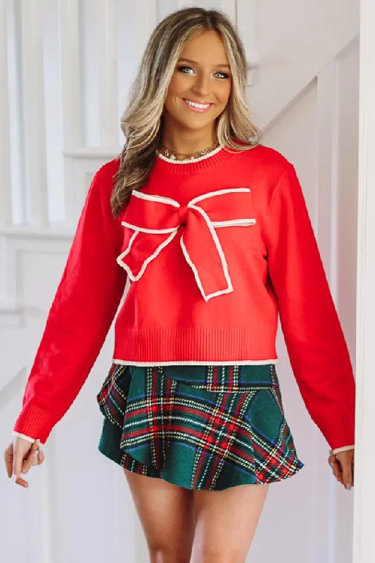 That Bow Thought Knit Sweater - Red and White